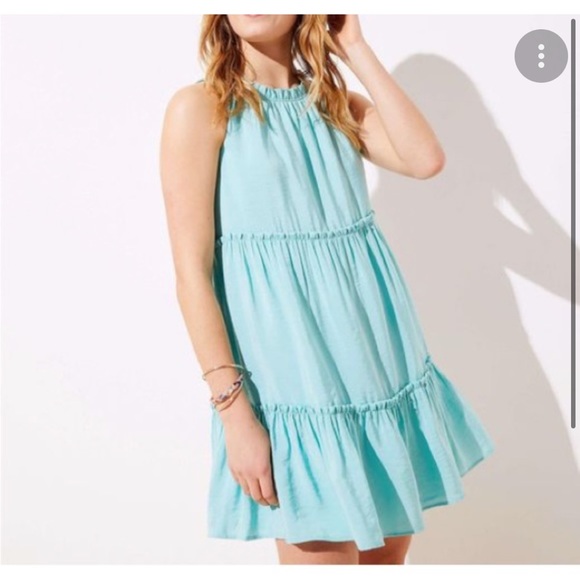 Ann Taylor Loft teal mint green tiered summer sleeveless dress size L - Picture 2 of 12
